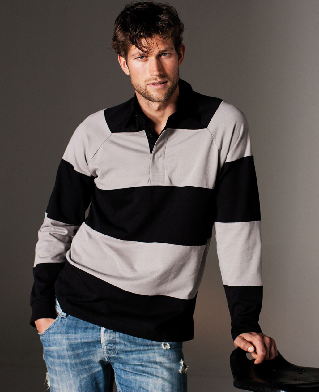 Kariban Striped Rugby Polo